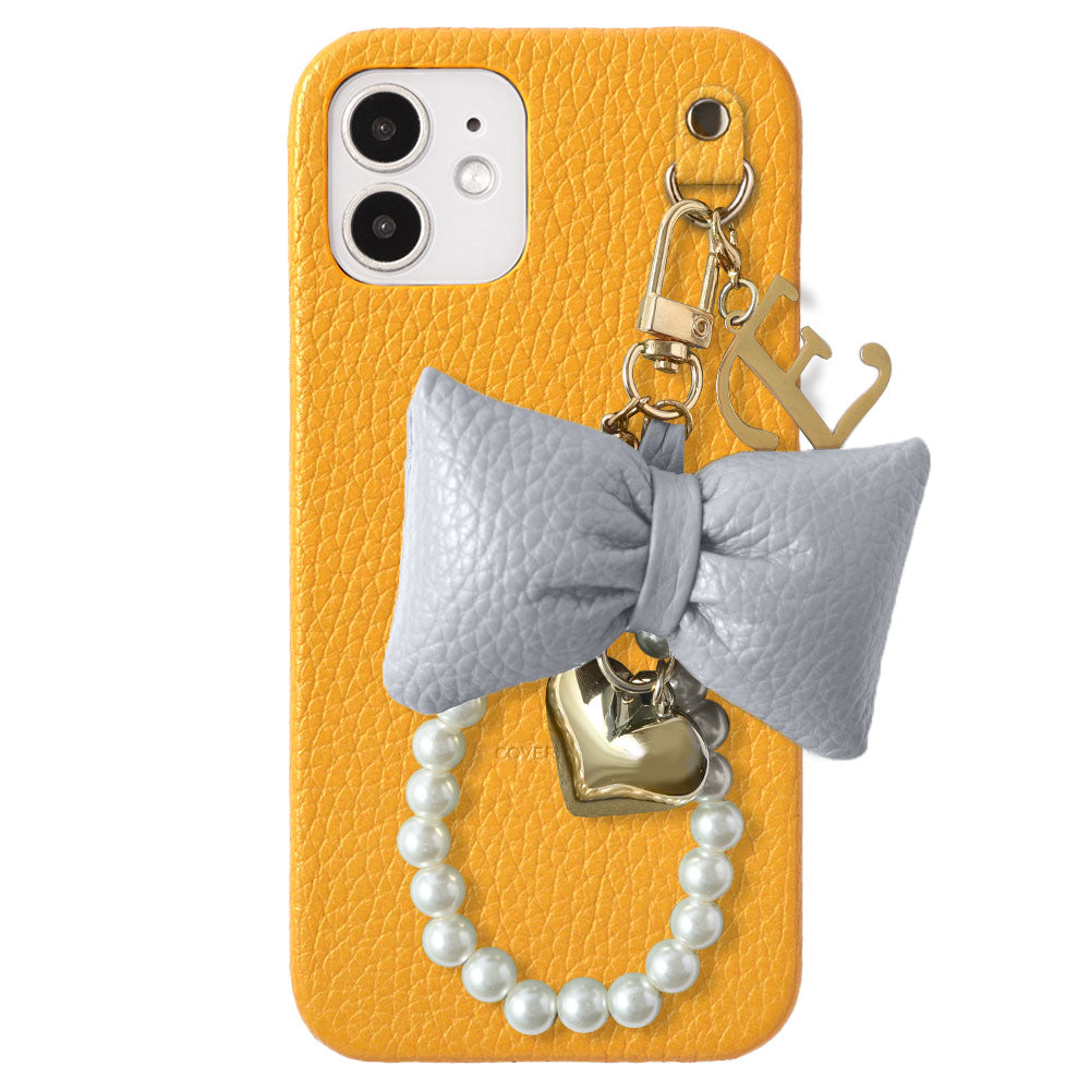 Genuine Leather 32 Colors Italian Shrink Leather Padded Ribbon Initial Pearl Charm Back Case for Xperia Series