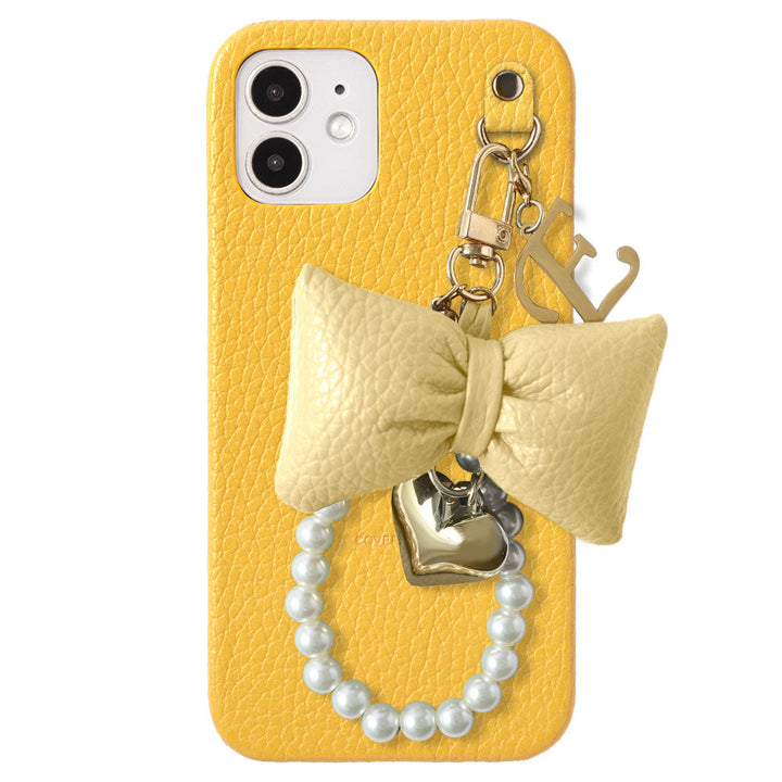 Genuine Leather 32 Colors Italian Shrink Leather Padded Ribbon Initial Pearl Charm Back Case for Xperia Series