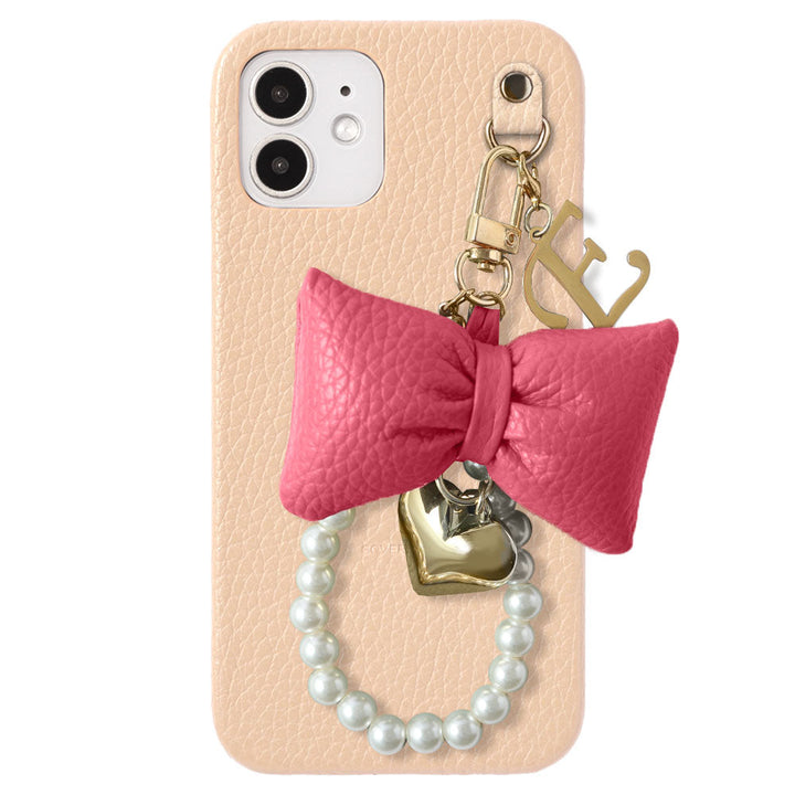 Genuine Leather 32 Colors Italian Shrink Leather Padded Ribbon Initial Pearl Charm Back Case for Xperia Series