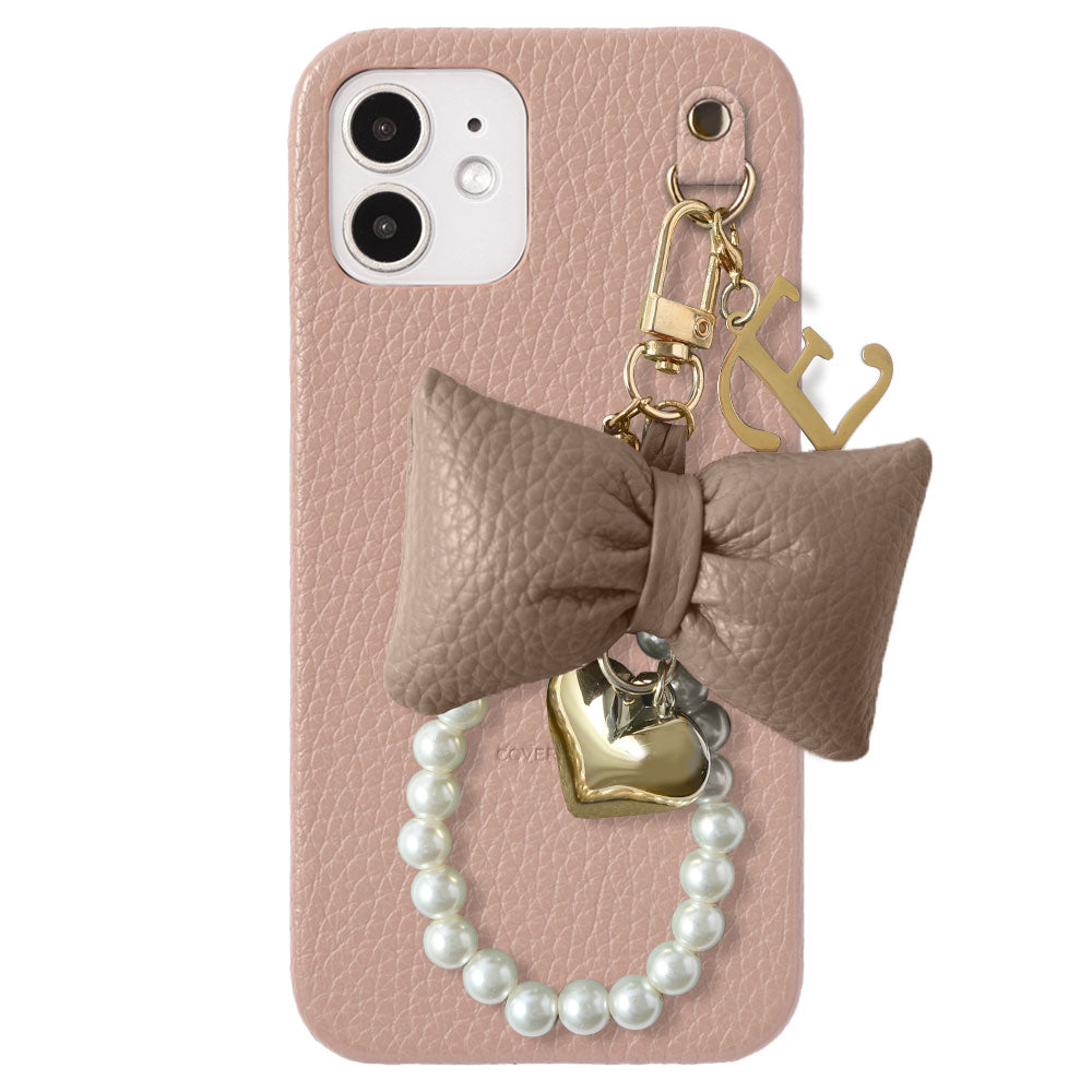 Genuine Leather 32 Colors Italian Shrink Leather Padded Ribbon Initial Pearl Charm Back Case for Xperia Series