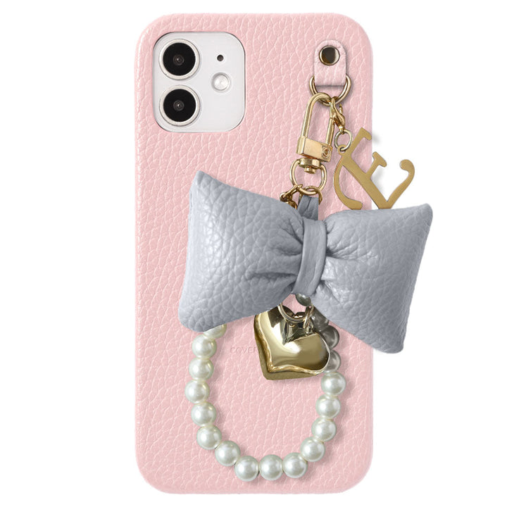 Genuine Leather 32 Colors Italian Shrink Leather Padded Ribbon Initial Pearl Charm Back Case for Xperia Series