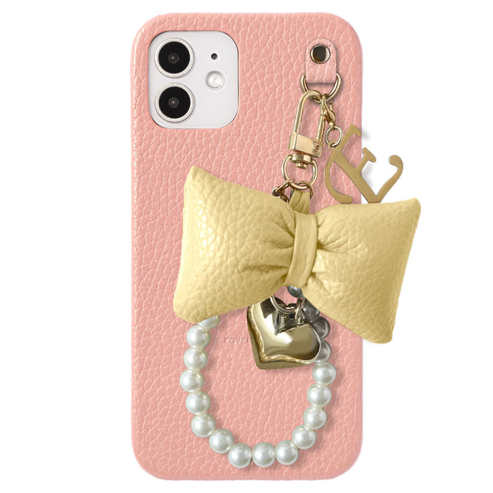 Genuine Leather 32 Colors Italian Shrink Leather Padded Ribbon Initial Pearl Charm Back Case for Xperia Series