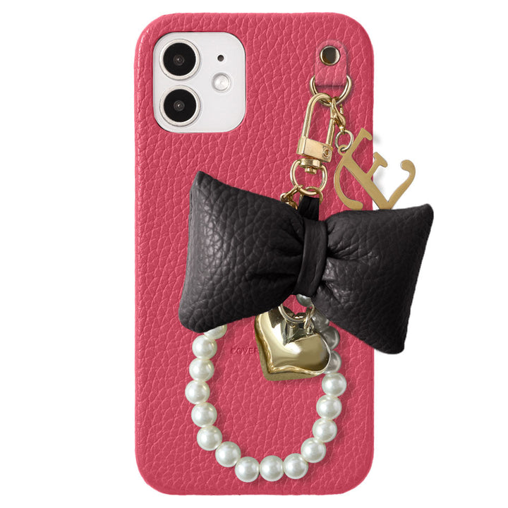 Genuine Leather 32 Colors Italian Shrink Leather Padded Ribbon Initial Pearl Charm Back Case for Xperia Series