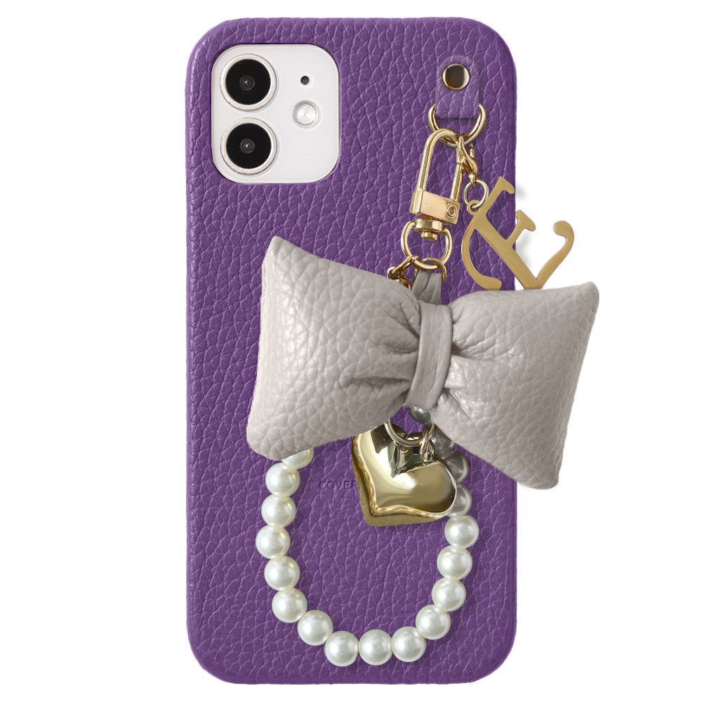 Genuine Leather 32 Colors Italian Shrink Leather Padded Ribbon Initial Pearl Charm Back Case for Xperia Series