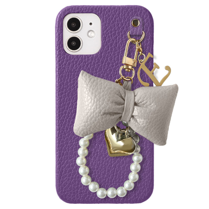 Genuine Leather 32 Colors Italian Shrink Leather Padded Ribbon Initial Pearl Charm Back Case for Xperia Series