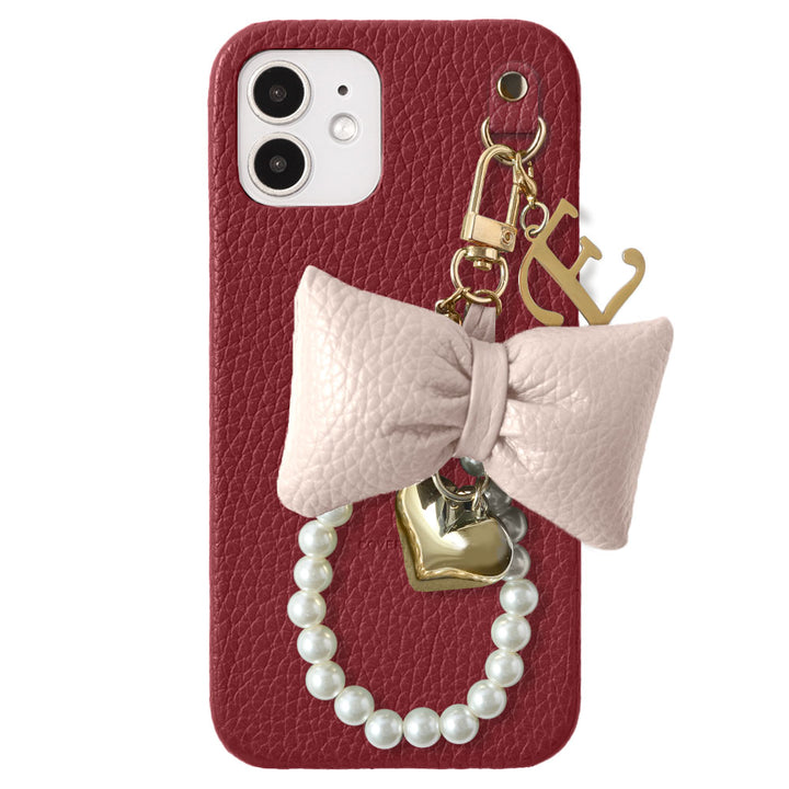 Genuine Leather 32 Colors Italian Shrink Leather Padded Ribbon Initial Pearl Charm Back Case