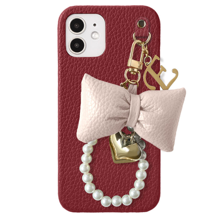 Genuine Leather 32 Colors Italian Shrink Leather Padded Ribbon Initial Pearl Charm Back Case for Xperia Series