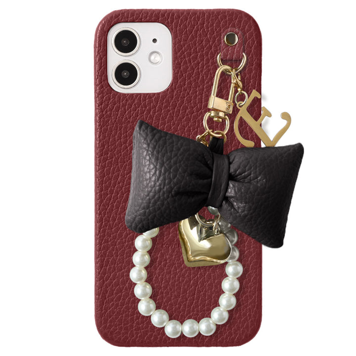 Genuine Leather 32 Colors Italian Shrink Leather Padded Ribbon Initial Pearl Charm Back Case