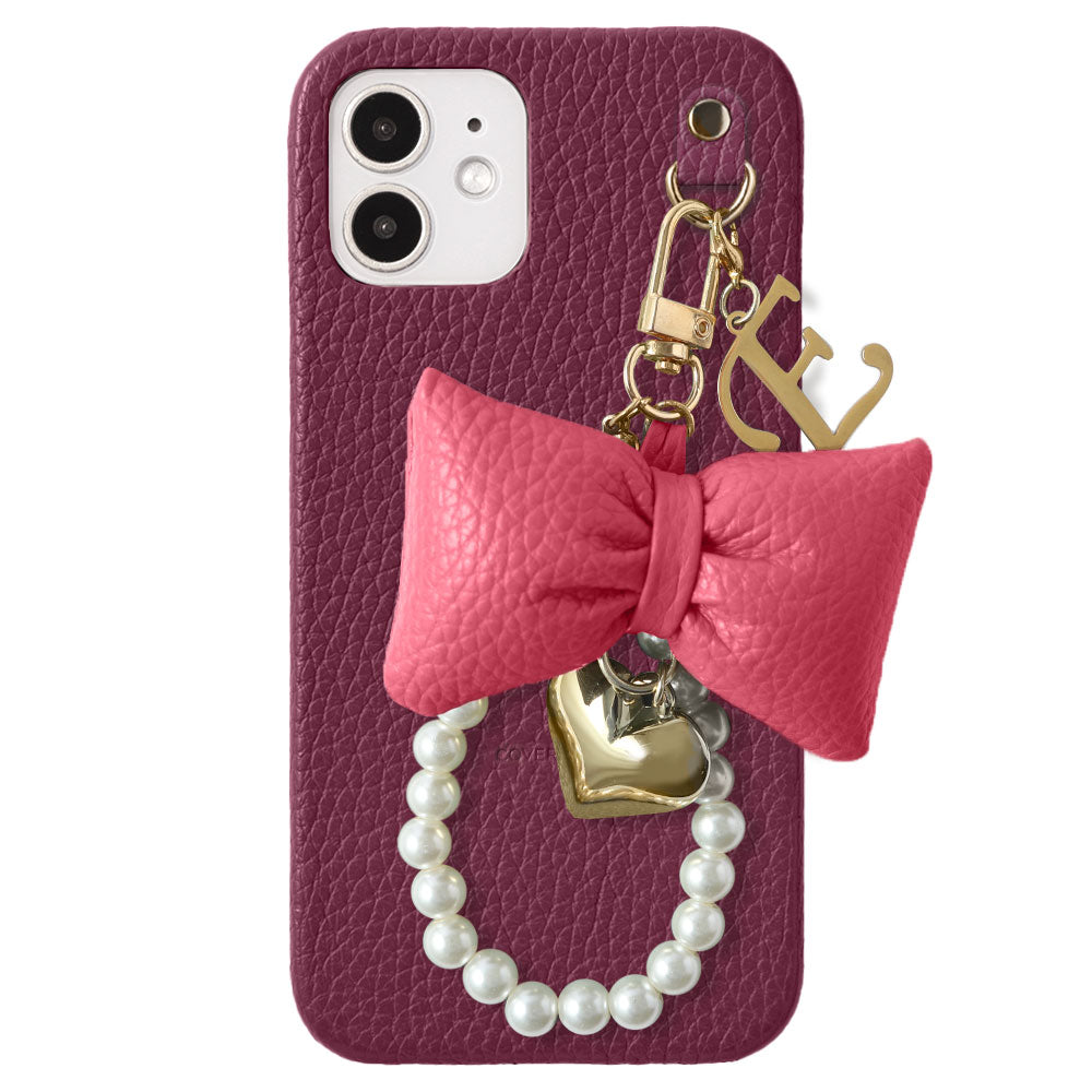 Genuine Leather 32 Colors Italian Shrink Leather Padded Ribbon Initial Pearl Charm Back Case