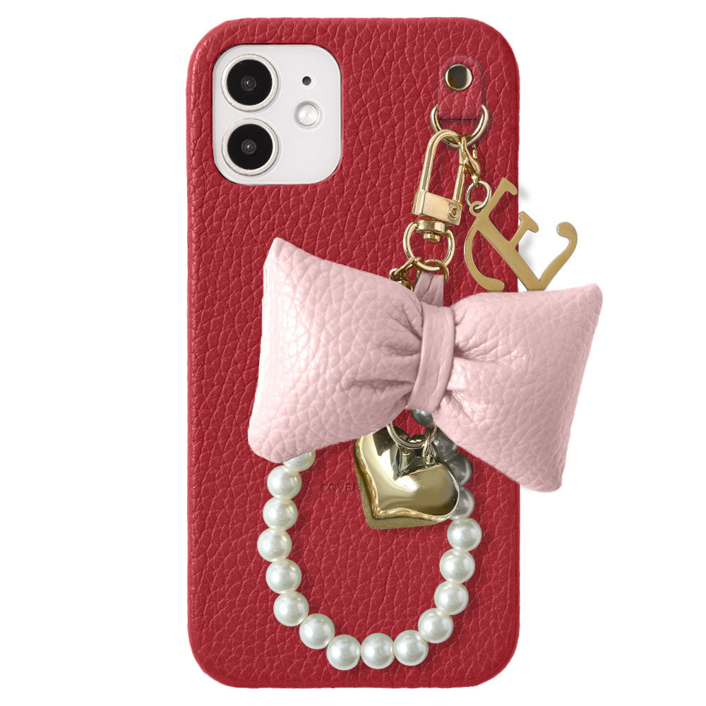 Genuine Leather 32 Colors Italian Shrink Leather Padded Ribbon Initial Pearl Charm Back Case for Xperia Series