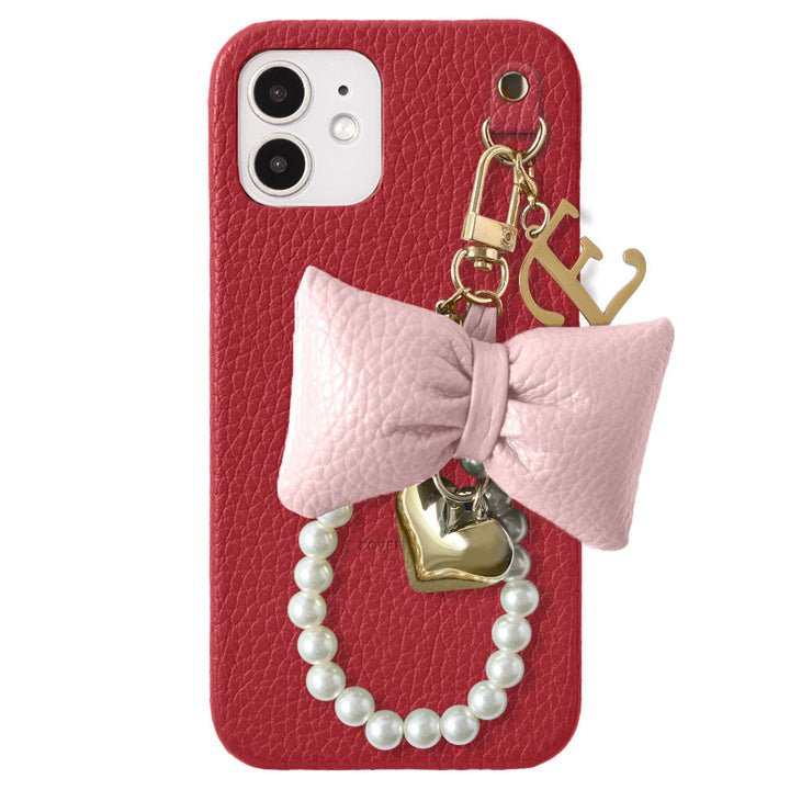 Genuine Leather 32 Colors Italian Shrink Leather Padded Ribbon Initial Pearl Charm Back Case for Xperia Series