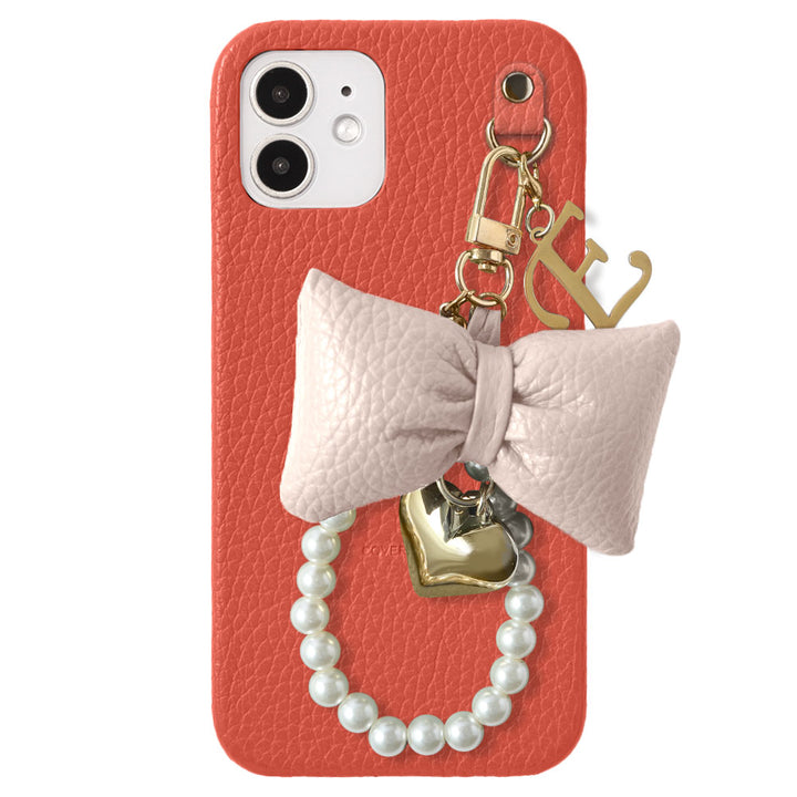 Genuine Leather 32 Colors Italian Shrink Leather Padded Ribbon Initial Pearl Charm Back Case