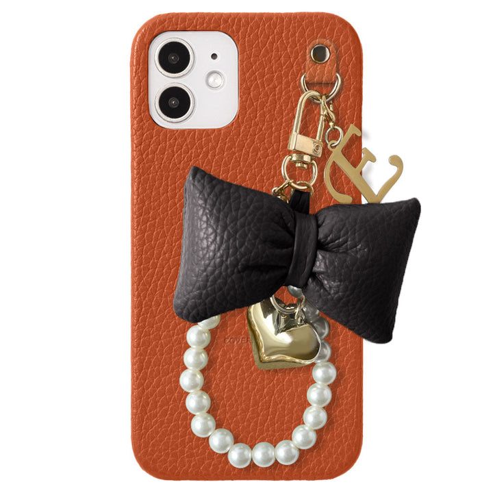 Genuine Leather 32 Colors Italian Shrink Leather Padded Ribbon Initial Pearl Charm Back Case for Xperia Series