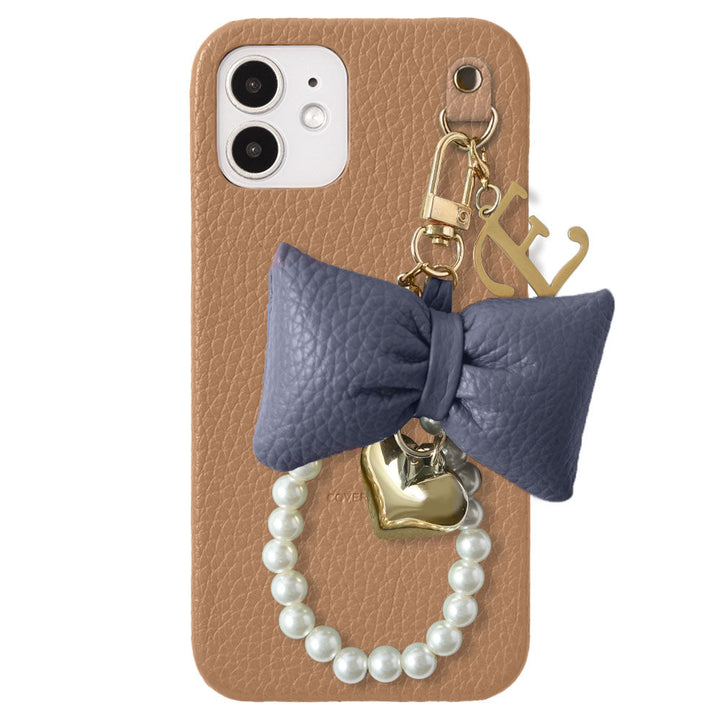 Genuine Leather 32 Colors Italian Shrink Leather Padded Ribbon Initial Pearl Charm Back Case for Xperia Series