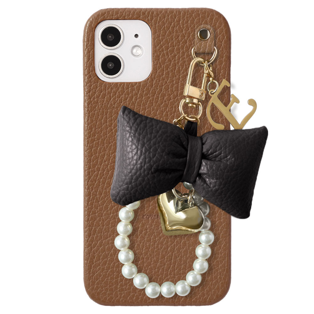 Genuine Leather 32 Colors Italian Shrink Leather Padded Ribbon Initial Pearl Charm Back Case for Xperia Series