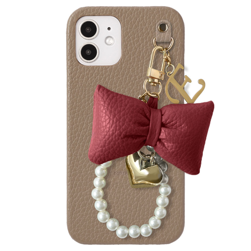 Genuine Leather 32 Colors Italian Shrink Leather Padded Ribbon Initial Pearl Charm Back Case