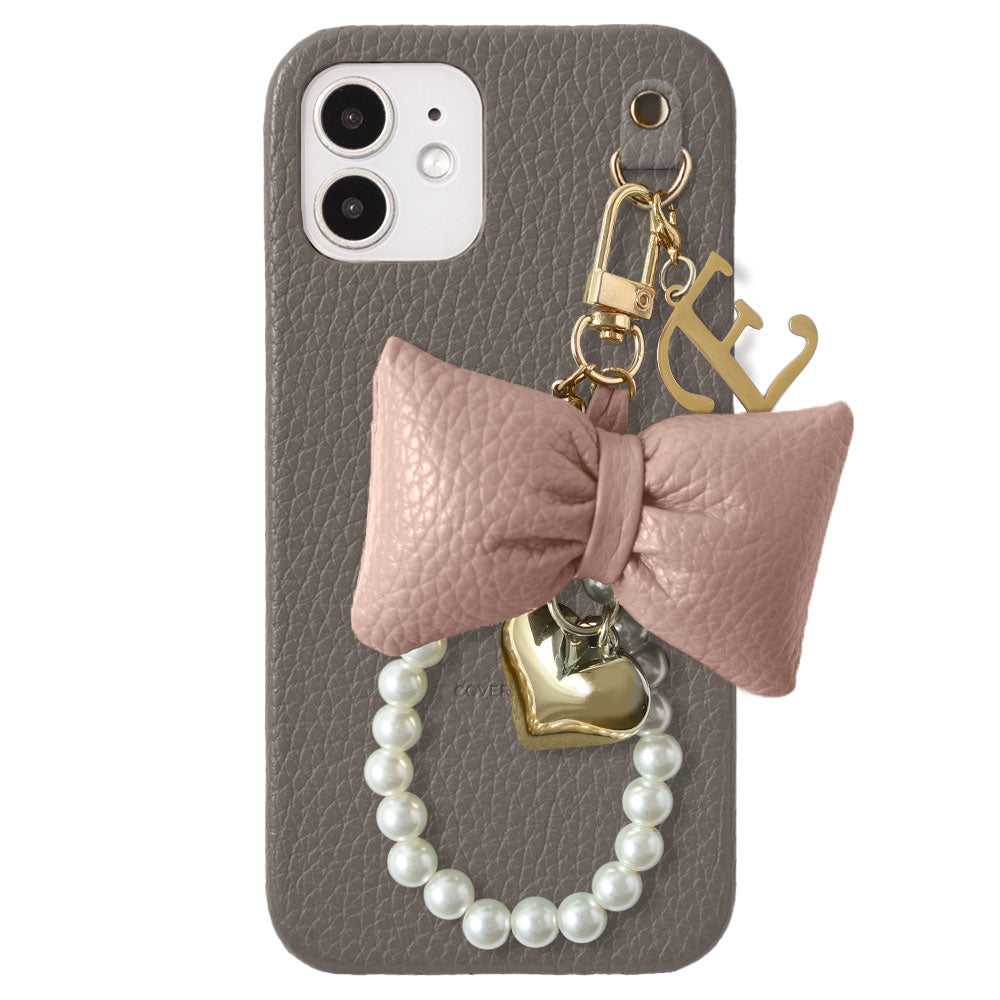 Genuine Leather 32 Colors Italian Shrink Leather Padded Ribbon Initial Pearl Charm Back Case for Xperia Series
