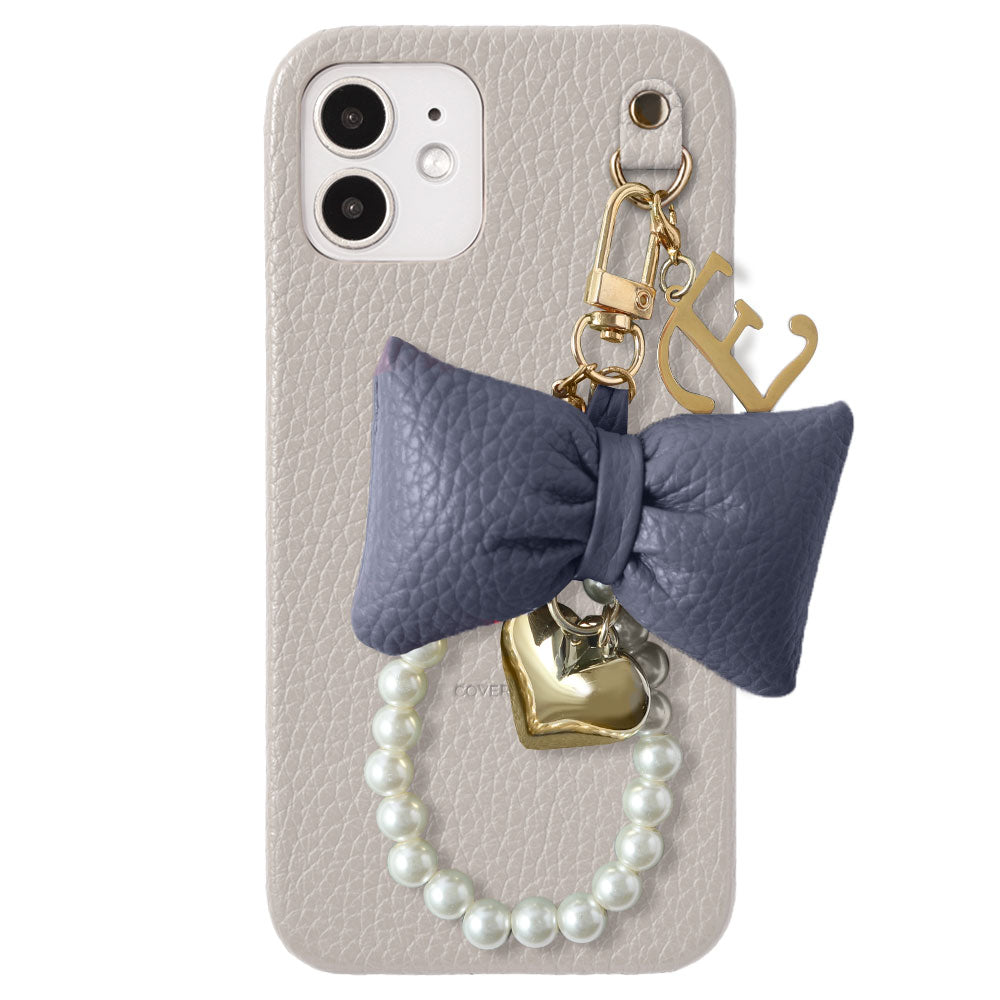 Genuine Leather 32 Colors Italian Shrink Leather Padded Ribbon Initial Pearl Charm Back Case for Xperia Series