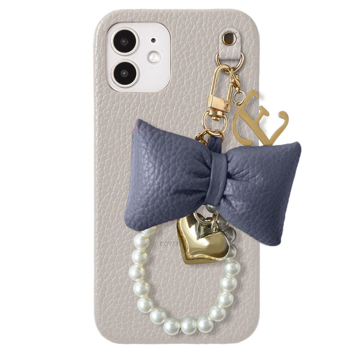 Genuine Leather 32 Colors Italian Shrink Leather Padded Ribbon Initial Pearl Charm Back Case for Xperia Series