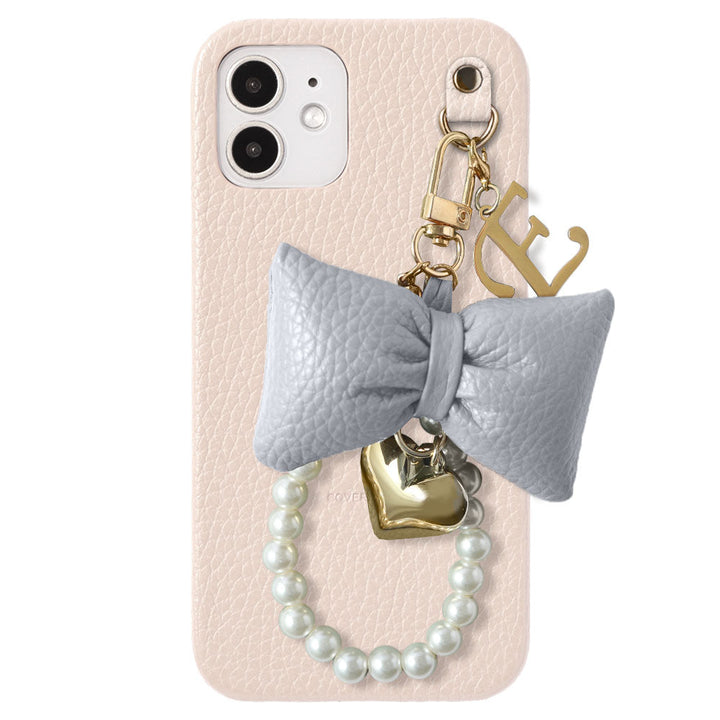 Genuine Leather 32 Colors Italian Shrink Leather Padded Ribbon Initial Pearl Charm Back Case for Xperia Series