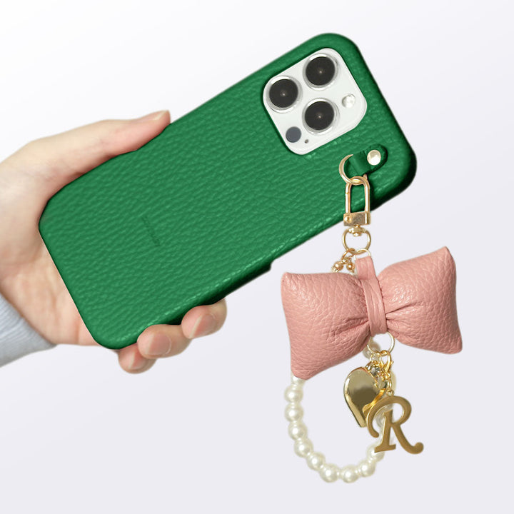 Genuine Leather 32 Colors Italian Shrink Leather Padded Ribbon Initial Pearl Charm Back Case for Xperia Series