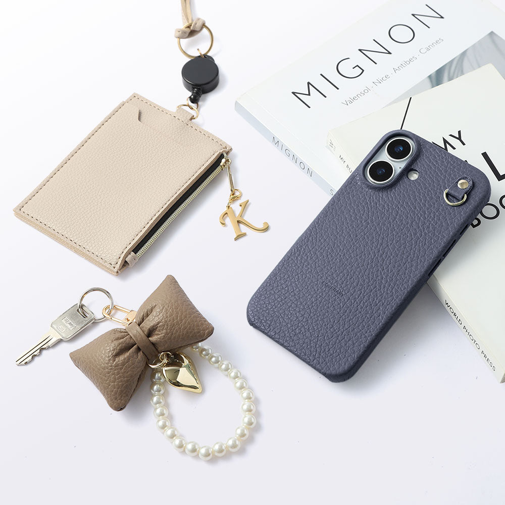 Genuine Leather 32 Colors Italian Shrink Leather Padded Ribbon Initial Pearl Charm Back Case for Xperia Series