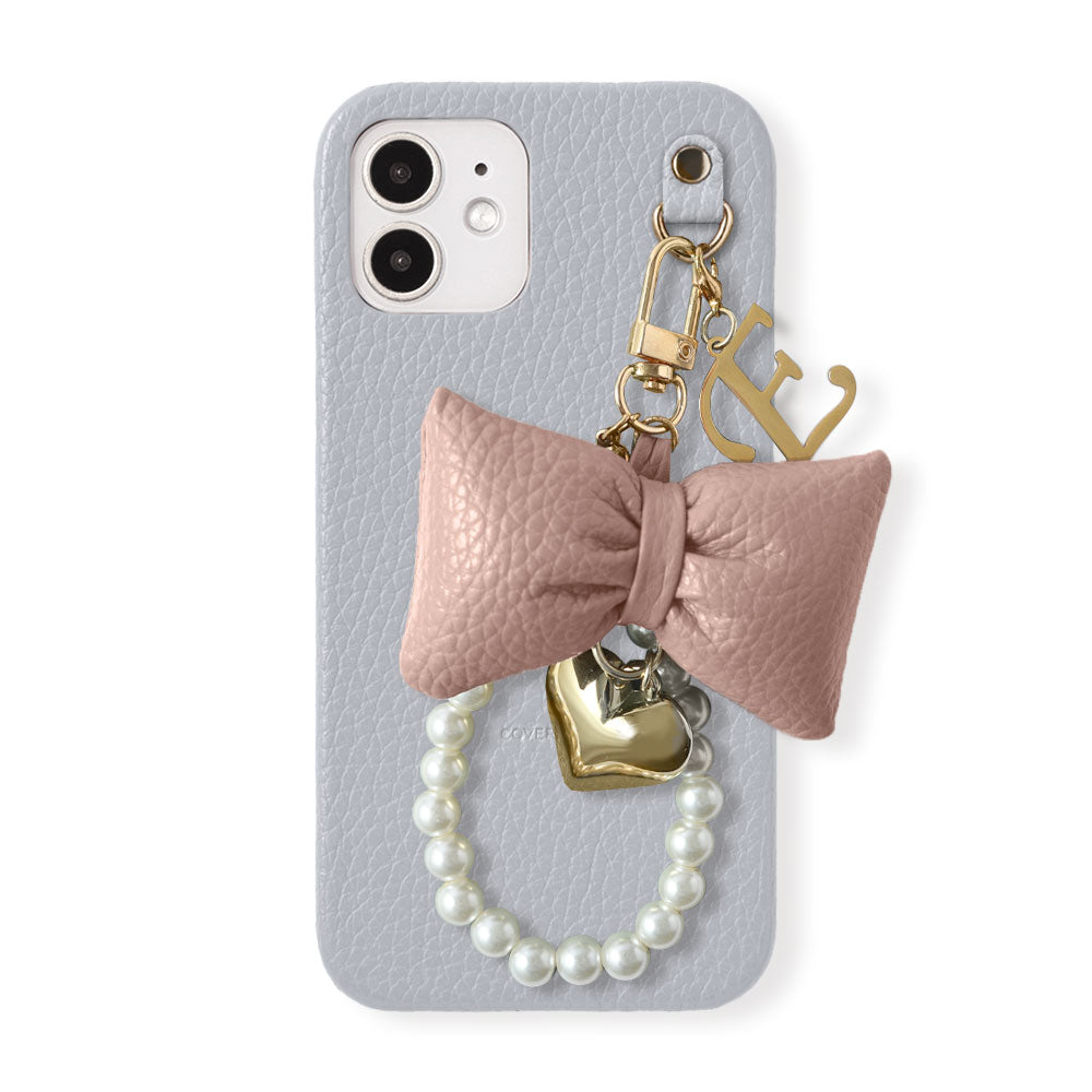 Genuine Leather 32 Colors Italian Shrink Leather Padded Ribbon Initial Pearl Charm Back Case