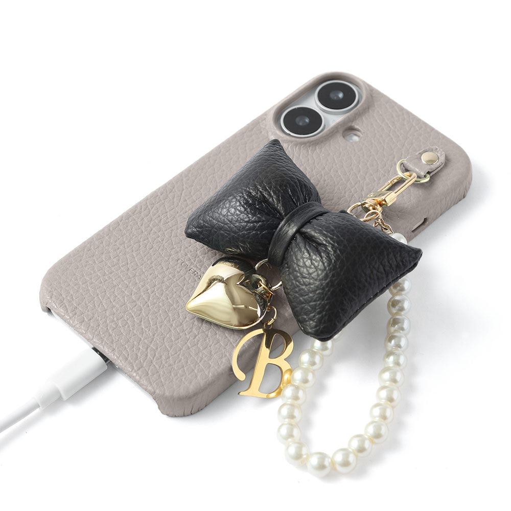 Genuine Leather 32 Colors Italian Shrink Leather Padded Ribbon Initial Pearl Charm Back Case for Xperia Series