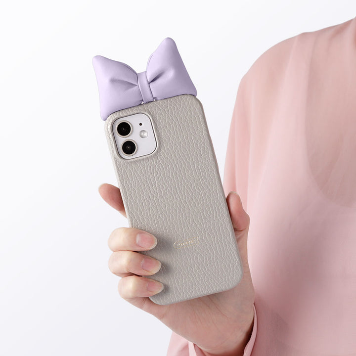 本革 32色 イタリアンシュリンクレザー 中綿リボントップ 背面ケース