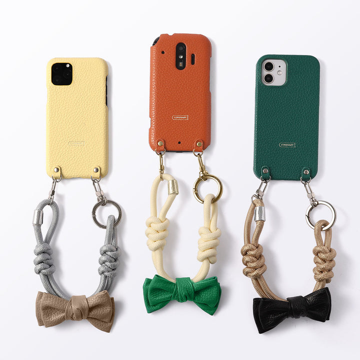 Genuine Leather 32 Colors Italian Shrink Leather Double Ribbon Paracord Hand Strap Attached Back Case