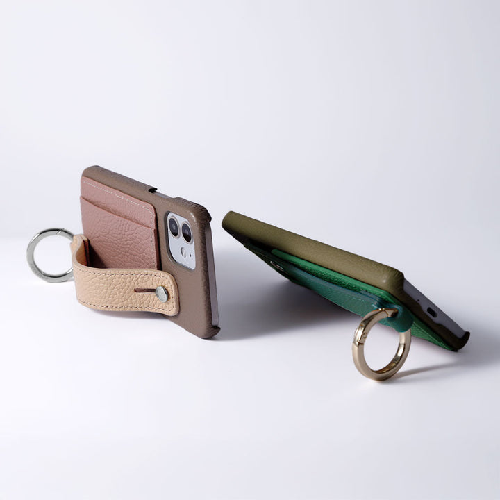 Genuine Leather 32 Colors Italian Shrink Leather Card Holder with Hand Strap Back Case for Galaxy Series