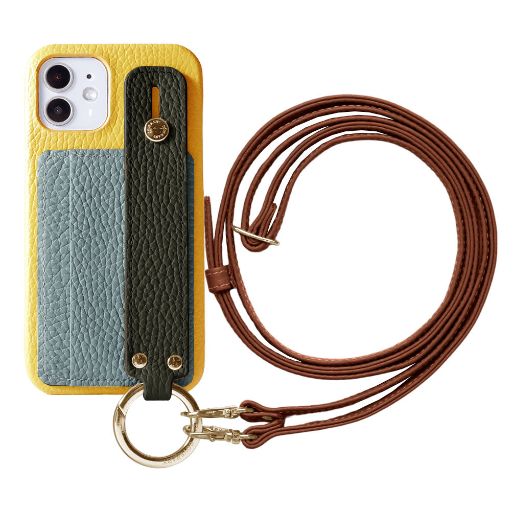 Genuine leather 32 colors Italian shrink leather card storage with hand belt & shoulder strap back case AQUOS series