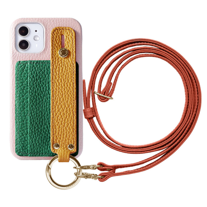 Genuine leather 32 colors Italian shrink leather card storage with hand belt & shoulder strap back case AQUOS series