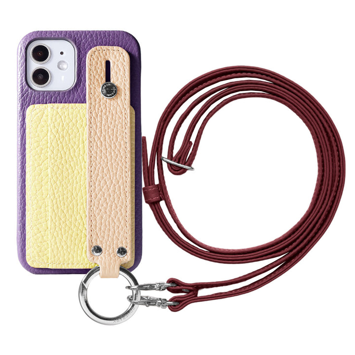 Cuir véritable 32 couleurs cuir italien grainé rangement cartes avec poignée et bandoulière coque arrière