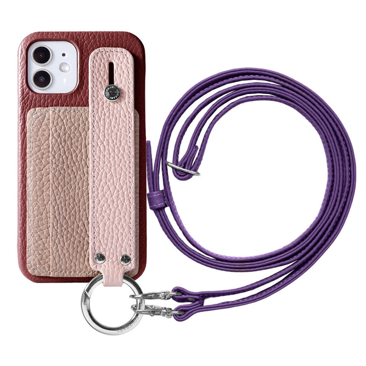 本革 32色 イタリアンシュリンクレザー カード収納 ハンドベルト＆ショルダーストラップ付き 背面ケース iPhoneシリーズ