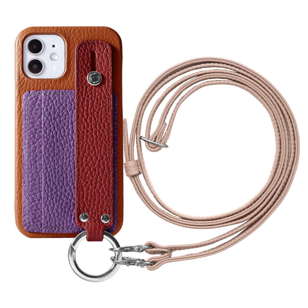 Genuine leather 32 colors Italian shrink leather card storage with hand belt & shoulder strap back case AQUOS series
