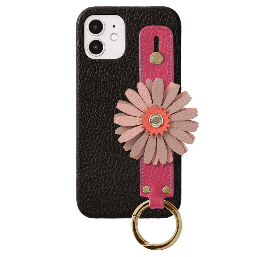 Cuir véritable 32 couleurs cuir italien grainé décoration fleurie réelle avec sangle de main coque arrière série Galaxy