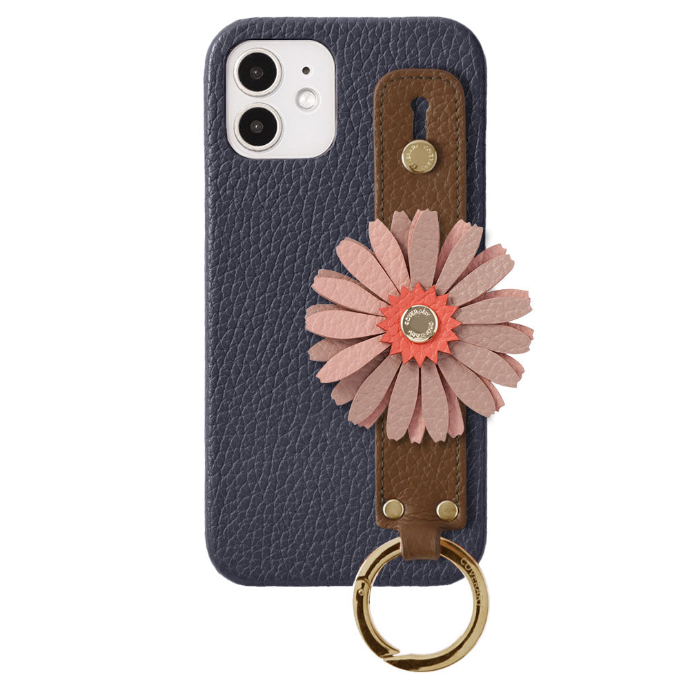 Cuir véritable 32 couleurs cuir italien grainé décoration fleurie réelle avec sangle de main coque arrière série Galaxy