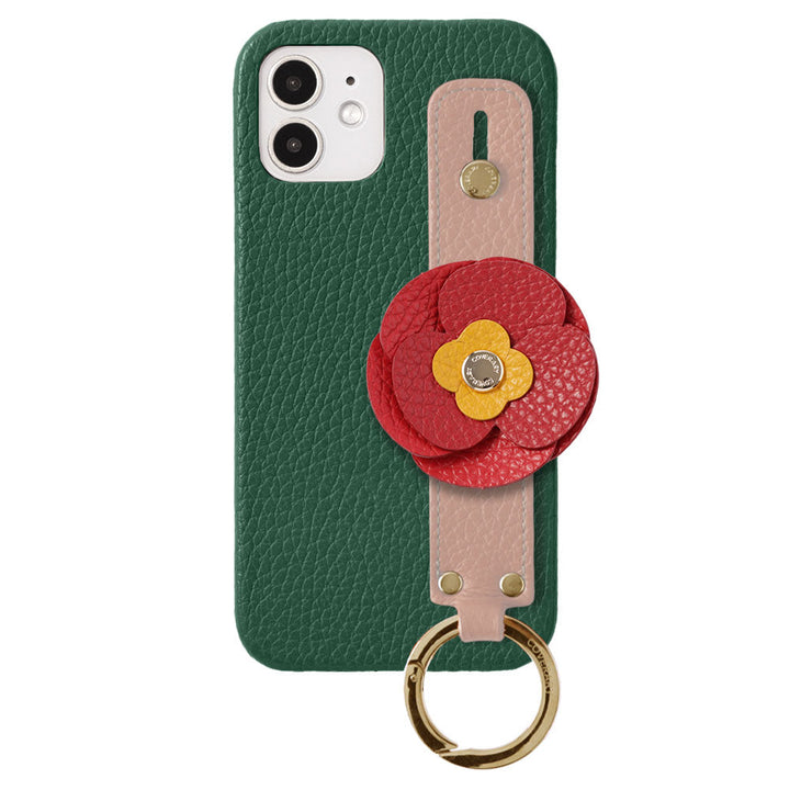 Cuir véritable 32 couleurs cuir italien grainé décoration fleurie réelle avec sangle de main coque arrière série Galaxy