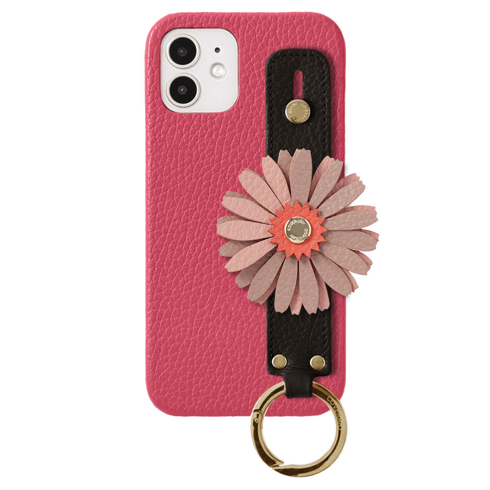 Cuir véritable 32 couleurs cuir italien grainé décoration fleurie réelle avec sangle de main coque arrière série Galaxy