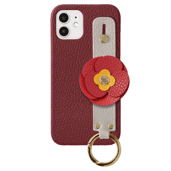 Cuir véritable 32 couleurs cuir italien grainé décoration fleurie réelle avec sangle de main coque arrière série Galaxy