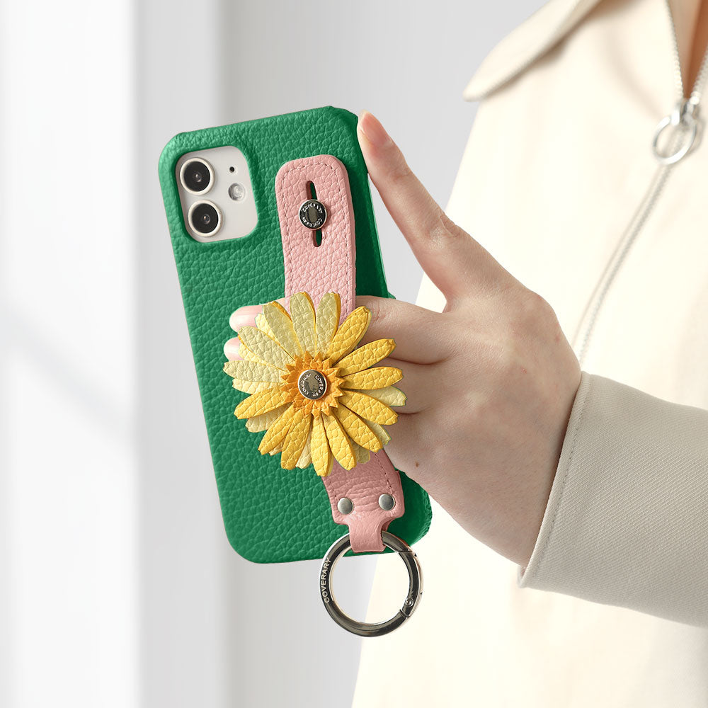 Cuir véritable 32 couleurs cuir italien grainé décoration fleurie réelle avec sangle de main coque arrière série Google Pixel