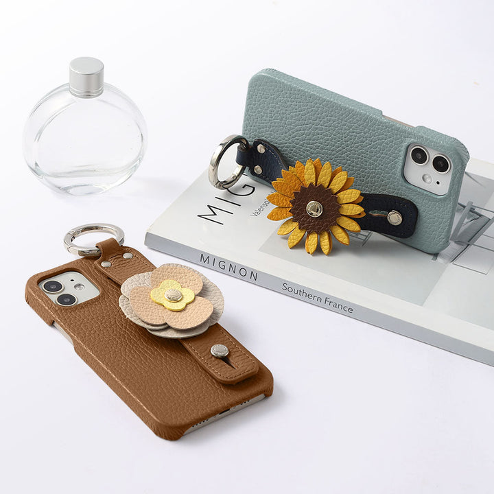 Genuine Leather 32 Colors Italian Shrink Leather Real Flower Decoration Hand Strap Attached Back Case Xperia Series