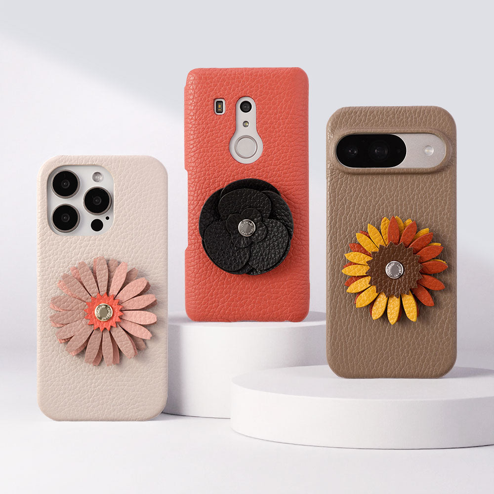 Genuine Leather 32 Colors Italian Shrink Leather Real Flower Decoration Back Case AQUOS Series