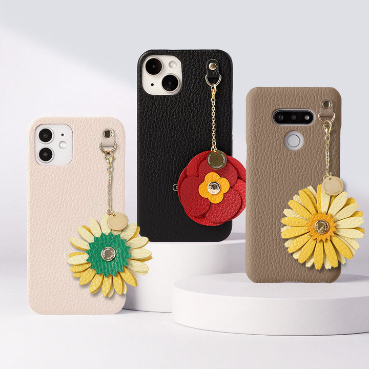 Genuine Leather 32 Colors Italian Shrink Leather Real Flower Charm Back Case Galaxy Series