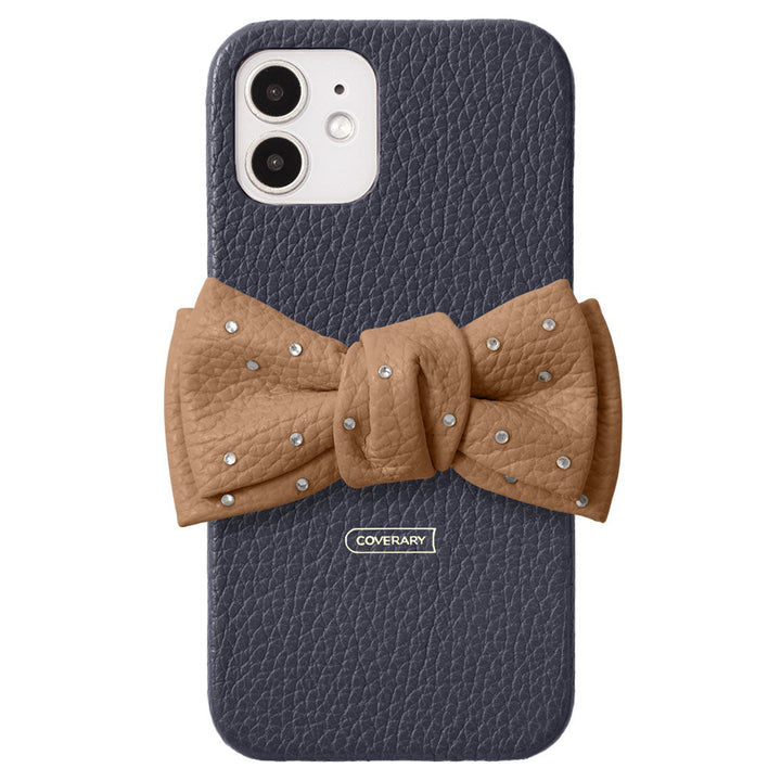 Genuine Leather 32 Colors Italian Shrink Leather Double Ribbon Decoration with Stone Back Case AQUOS Series