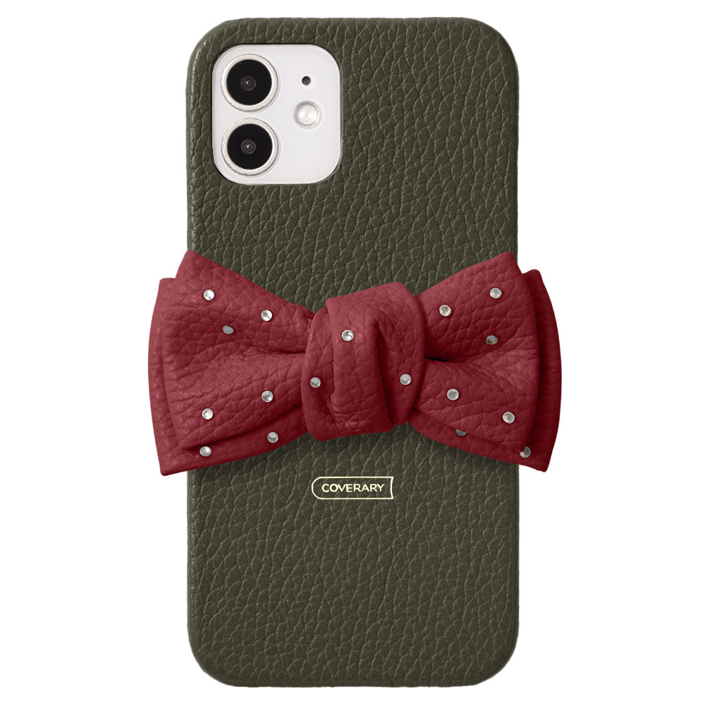Genuine Leather 32 Colors Italian Shrink Leather Double Ribbon Decoration with Stone Back Case AQUOS Series