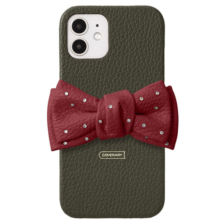 Genuine Leather 32 Colors Italian Shrink Leather Double Ribbon Decoration with Stone Back Case AQUOS Series