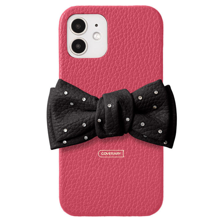 Genuine Leather 32 Colors Italian Shrink Leather Double Ribbon Decoration with Stone Back Case AQUOS Series