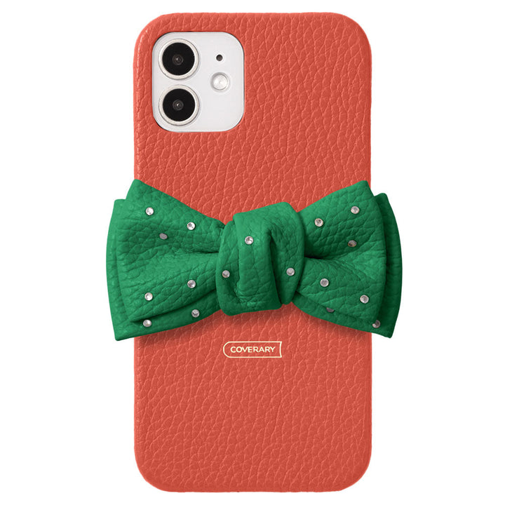 Genuine Leather 32 Colors Italian Shrink Leather Double Ribbon Decoration with Stone Back Case AQUOS Series